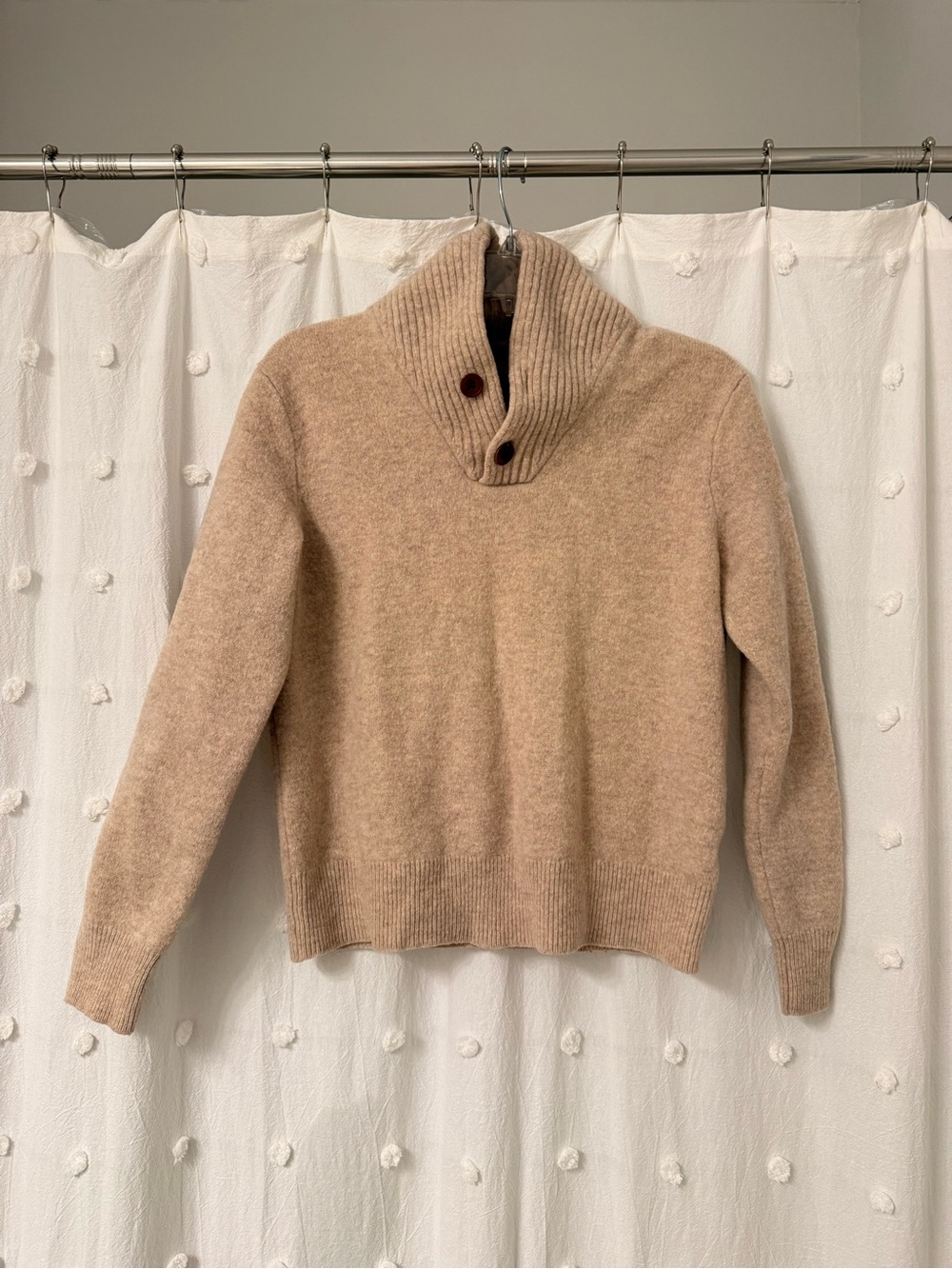 J. Crew Neutral Beige 100% Lamb Wool Buttoned Shawl-Collar Sweater